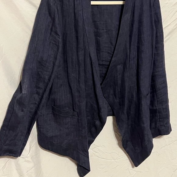 L 14/16 100% Linen Waterfall Open Front Deep Blue Coldwater Creek Top - Picture 7 of 11